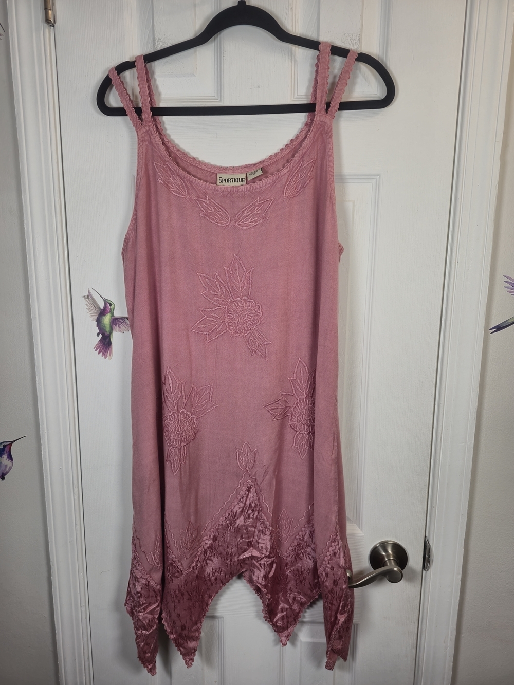 NWT Sportique Mauve Embroidered Sharkbite Hem Boho Slip Dress XL